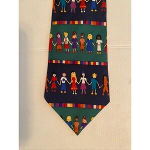 Save the Children Silk Tie Children of the World Laura Age 14 Navy Green USA